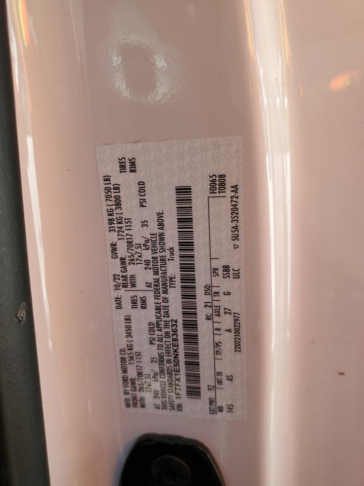 2022 FORD F150 SUPER CAB VIN:1FTFX1E50NKE83632
