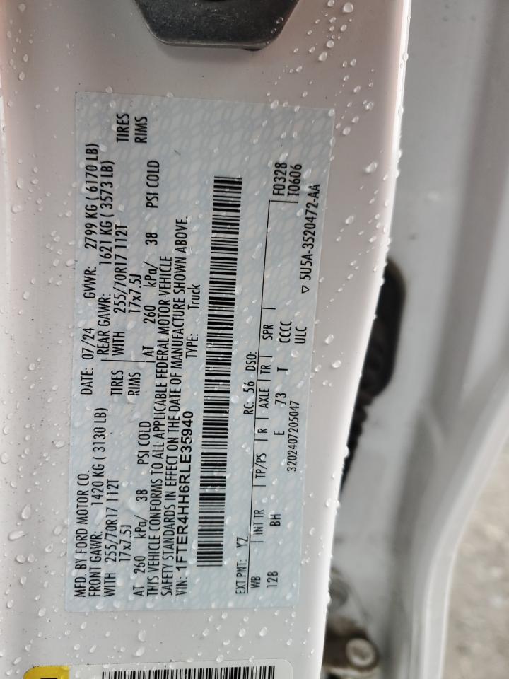 2024 FORD RANGER XLT VIN:1FTER4HH6RLE35940