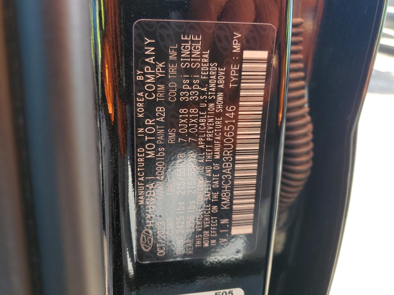 2024 HYUNDAI KONA SEL VIN:KM8HC3AB3RU065146