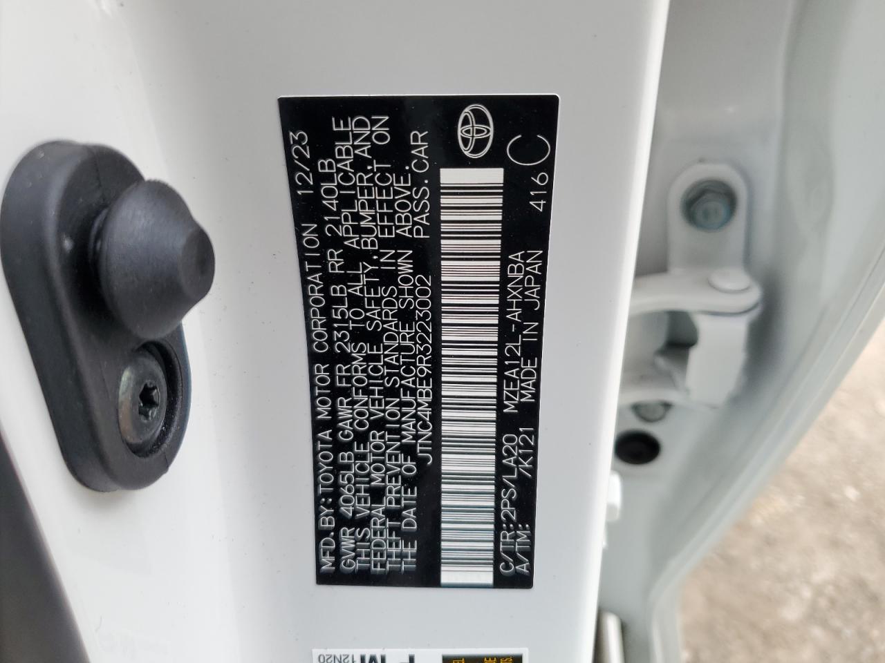 2024 TOYOTA COROLLA XSE VIN:JTNC4MBE9R3223002