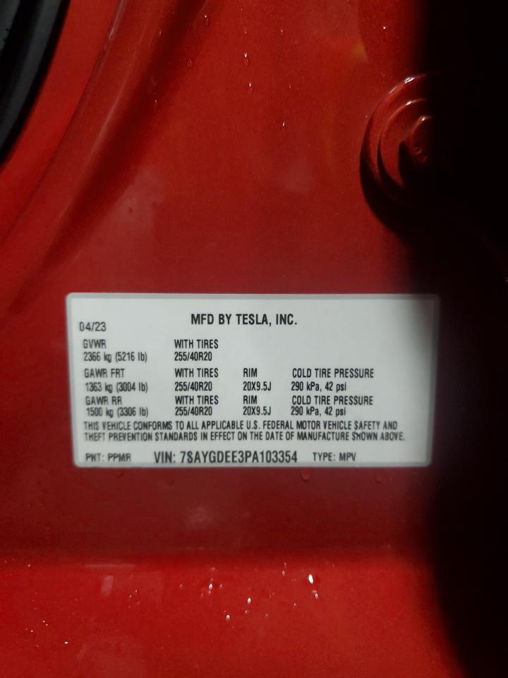 2023 TESLA MODEL Y VIN:7SAYGDEE3PA103354