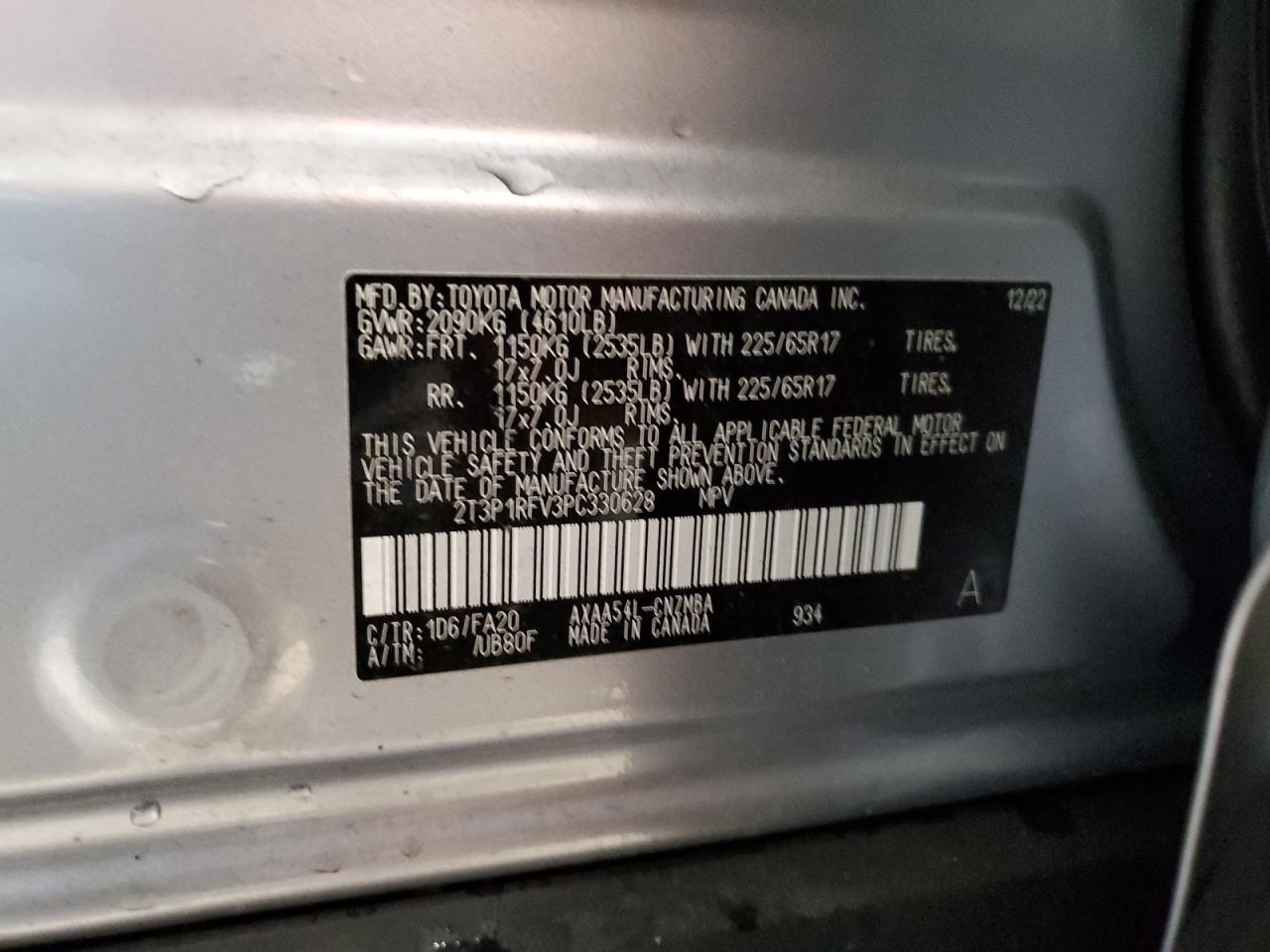 2023 TOYOTA RAV4 XLE VIN:2T3P1RFV3PC330628