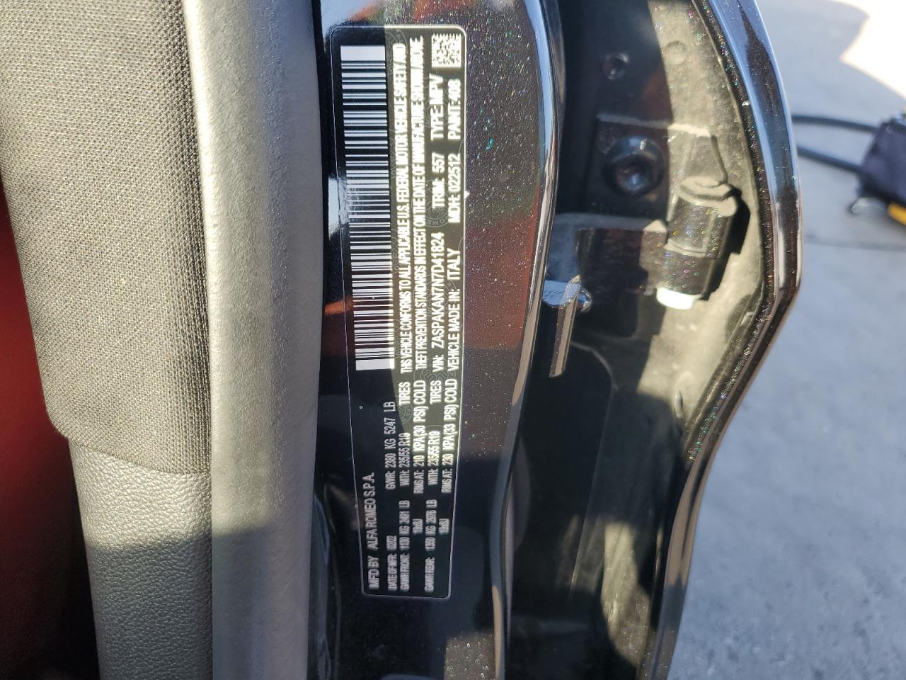 2022 ALFA ROMEO STELVIO VIN:ZASPAKAN7N7D41824