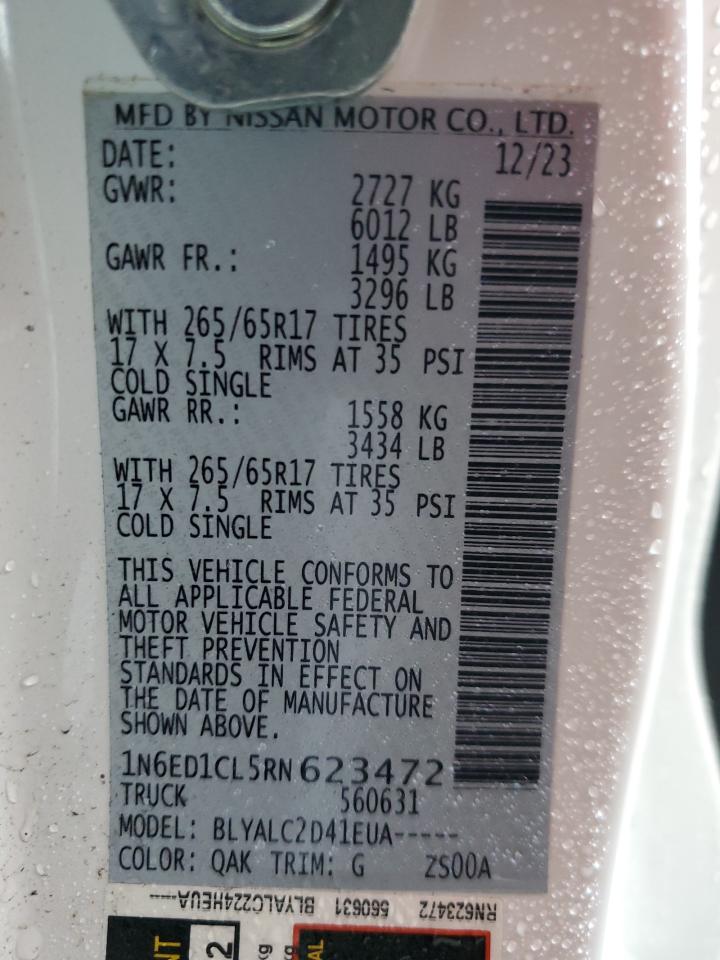 2024 NISSAN FRONTIER S VIN:1N6ED1CL5RN623472