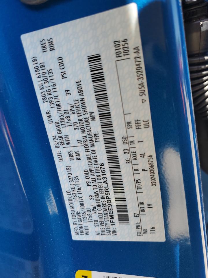 2024 FORD BRONCO BADLANDS VIN:1FMEE9BP5RLA31676