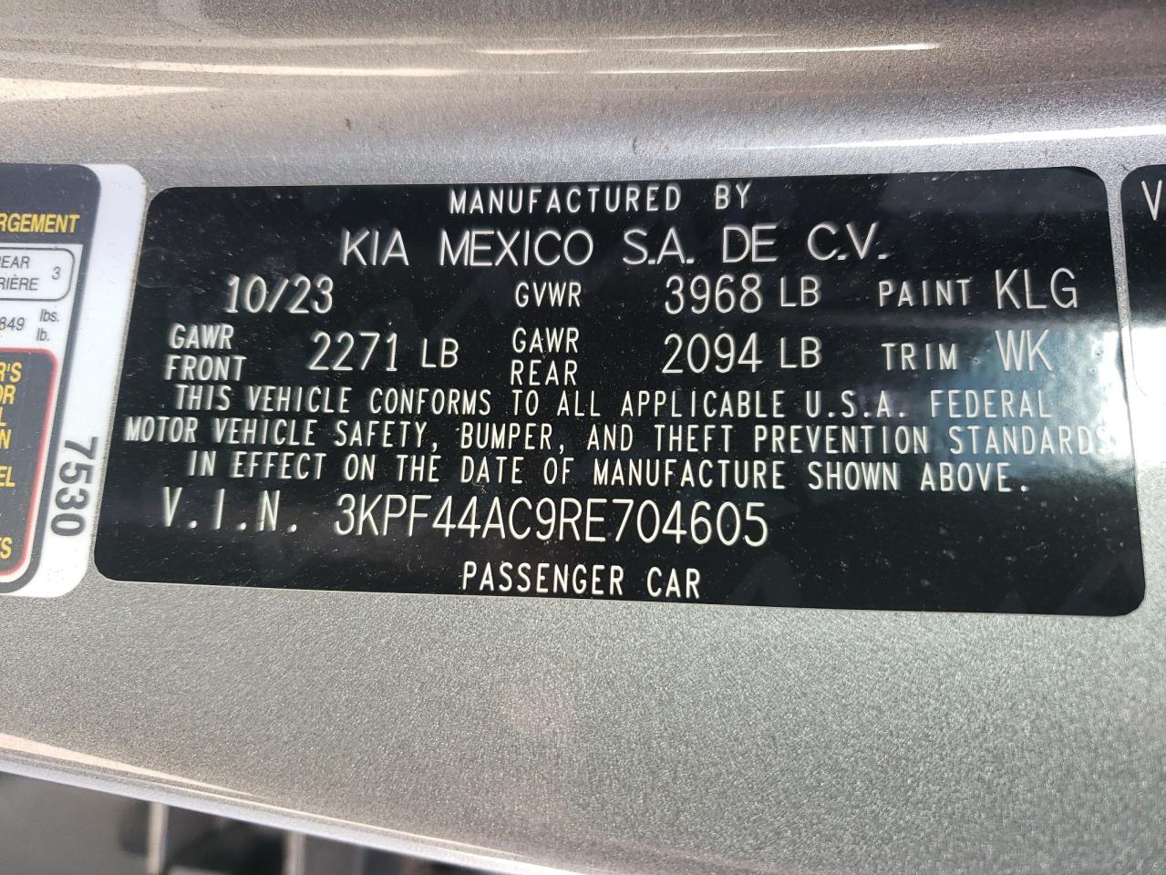 2024 KIA FORTE GT VIN:3KPF44AC9RE704605
