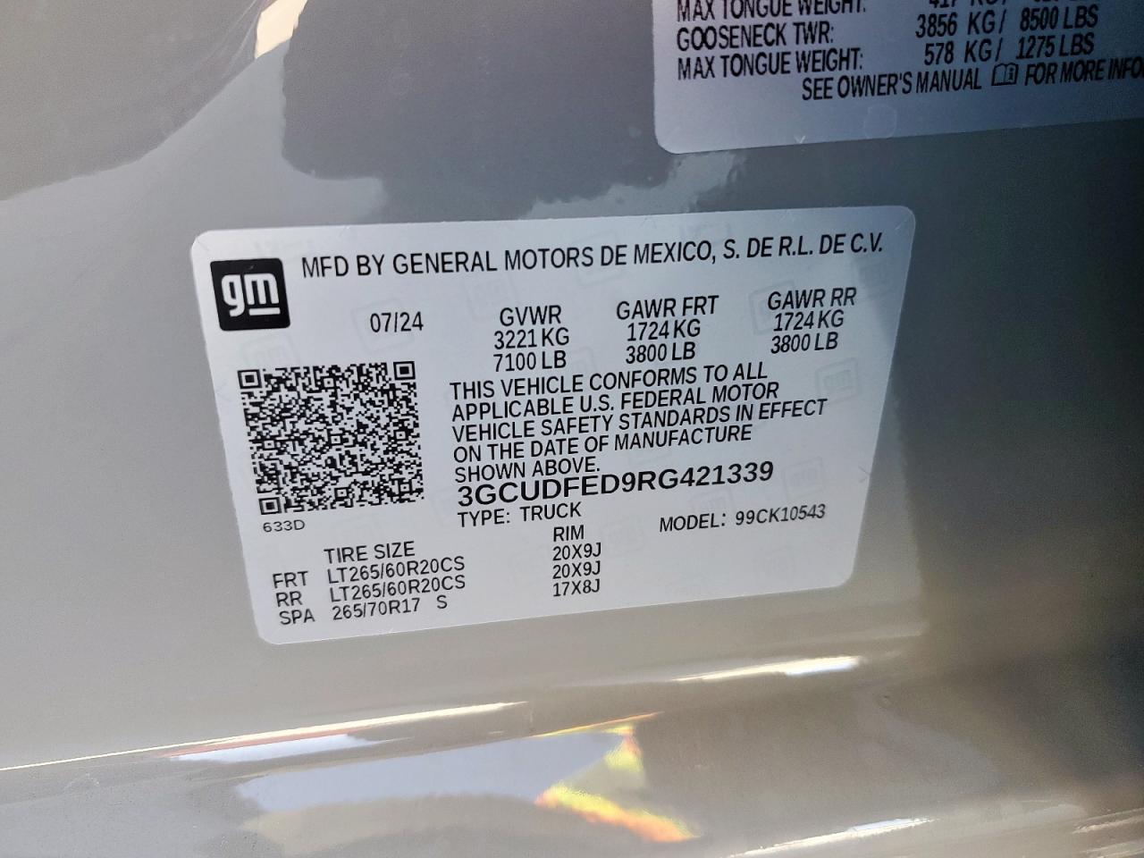 2024 CHEVROLET SILVERADO K1500 LT TRAIL BOSS VIN:3GCUDFED9RG421339