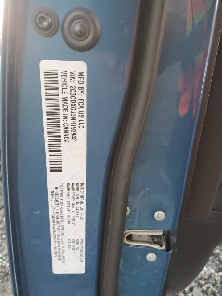 2022 DODGE CHARGER SCAT PACK VIN:2C3CDXGJ5NH193942