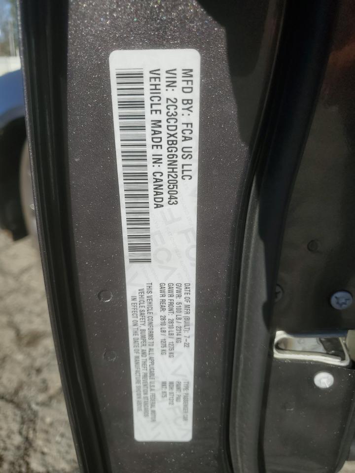 2022 DODGE CHARGER SXT VIN:2C3CDXBG6NH205043