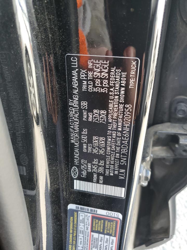 2022 HYUNDAI SANTA CRUZ SEL VIN:5NTJBDAE6NH020958