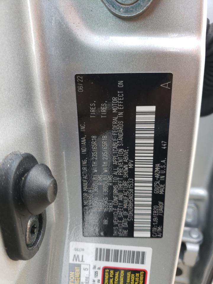 2022 TOYOTA HIGHLANDER XLE VIN:5TDHZRBH5NS581533