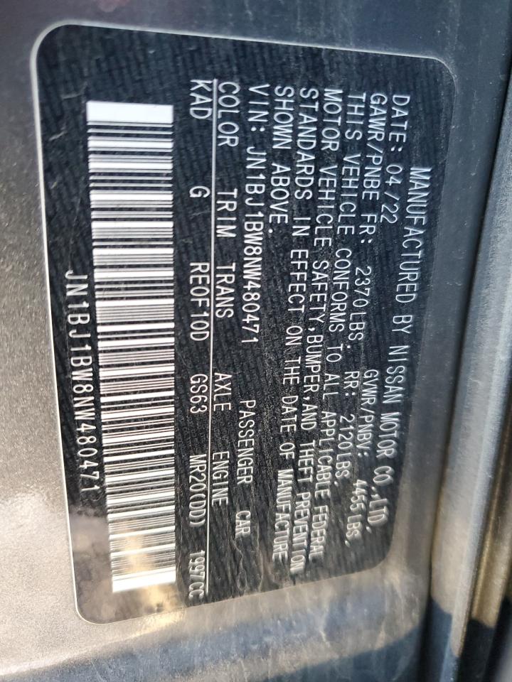 2022 NISSAN ROGUE SPORT SV VIN:JN1BJ1BW8NW480471