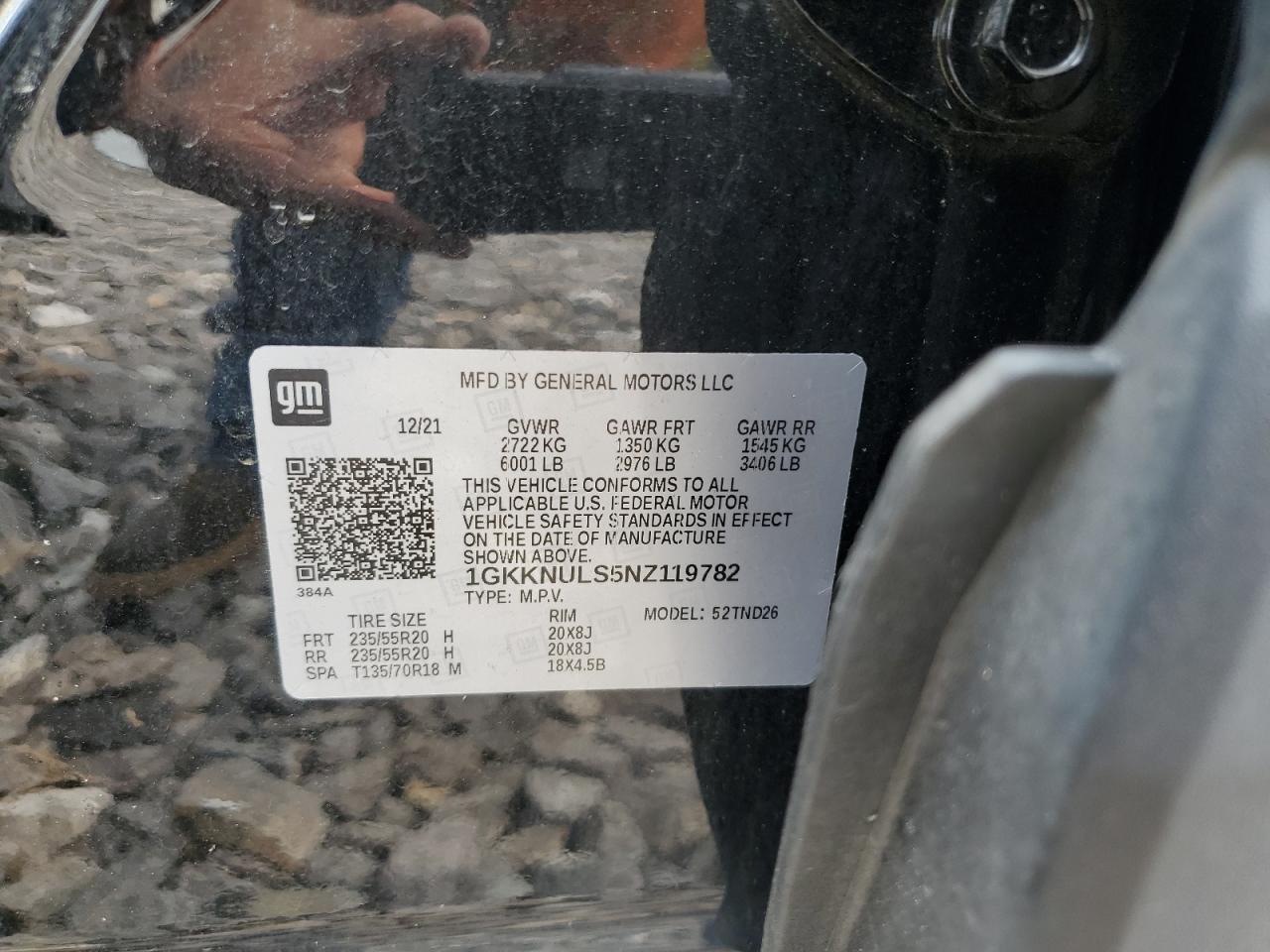 2022 GMC ACADIA SLT VIN:1GKKNULS5NZ119782