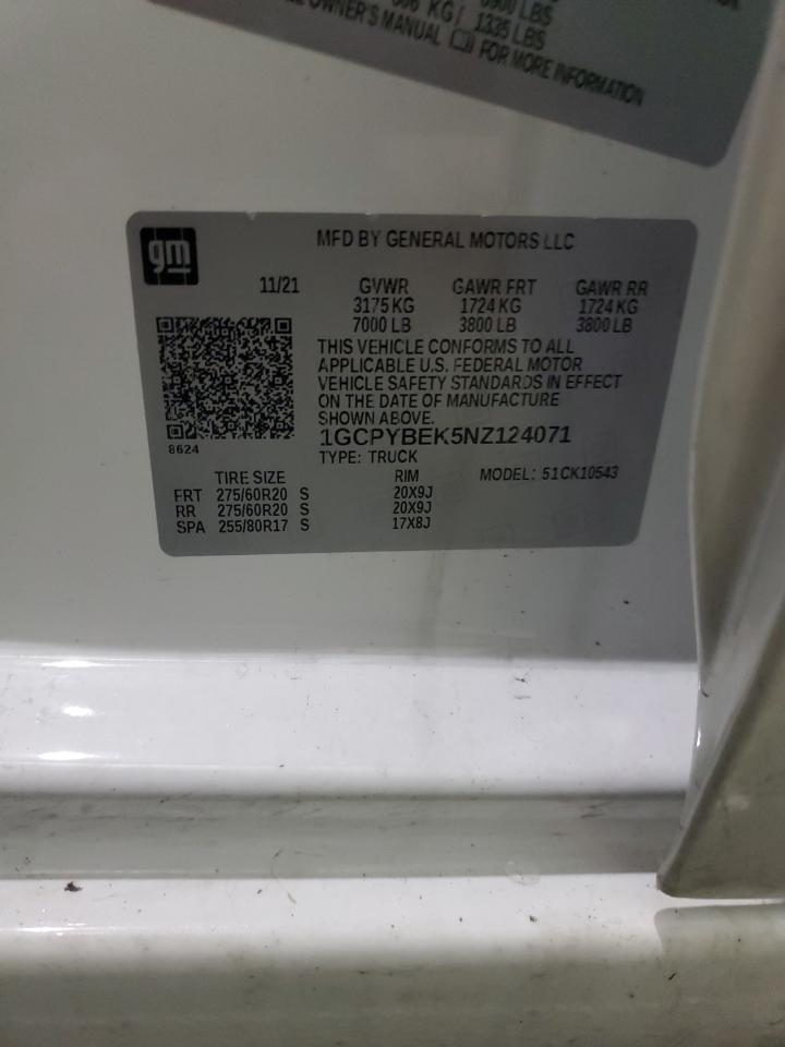 2022 CHEVROLET SILVERADO LTD K1500 CUSTOM VIN:1GCPYBEK5NZ124071