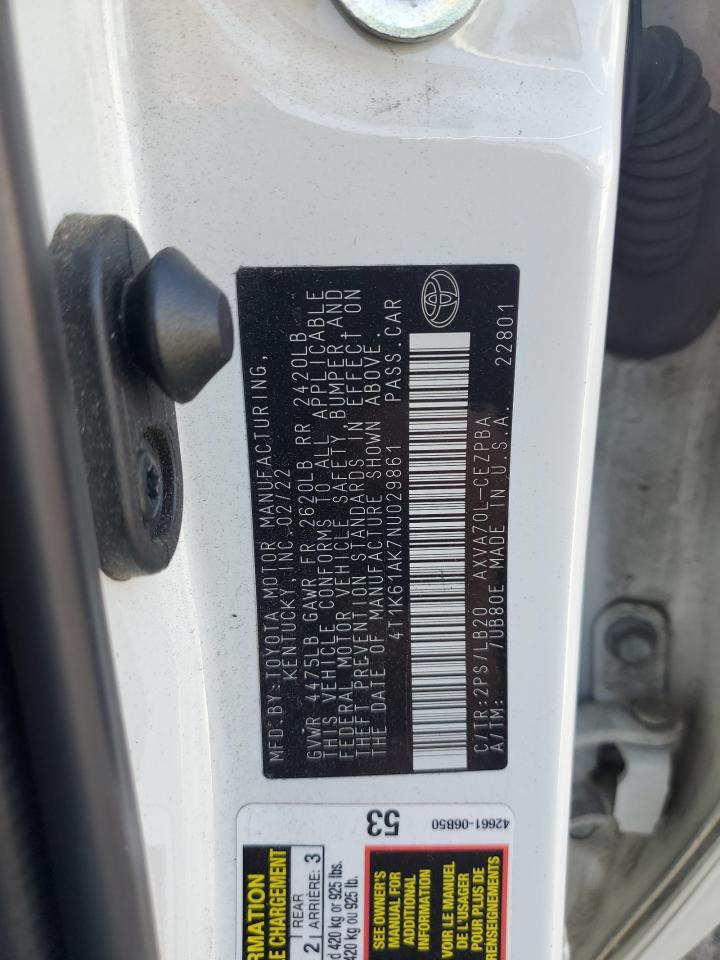 2022 TOYOTA CAMRY XSE VIN:4T1K61AK7NU029861