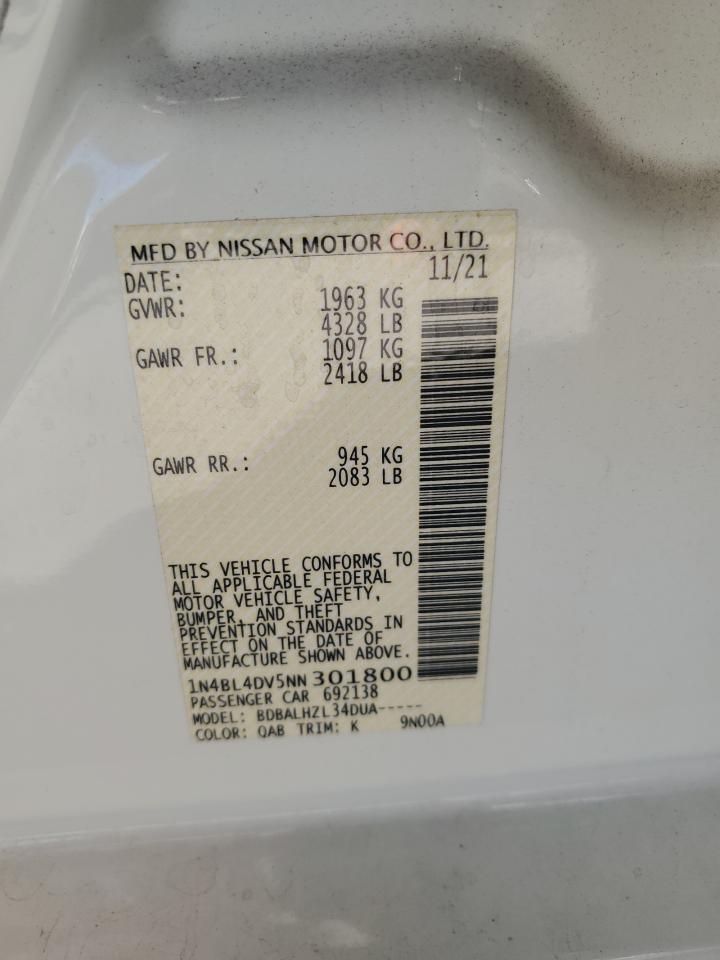 2022 NISSAN ALTIMA SV VIN:1N4BL4DV5NN301800