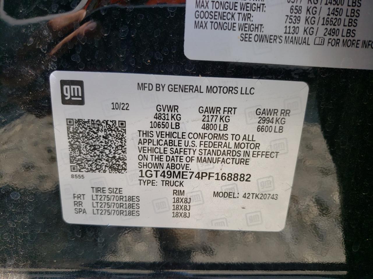 2023 GMC SIERRA K2500 SLE VIN:1GT49ME74PF168882