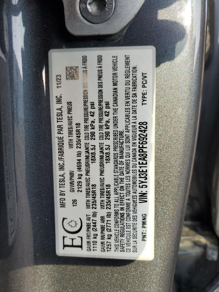 2023 TESLA MODEL 3 VIN:5YJ3E1EA8PF692428