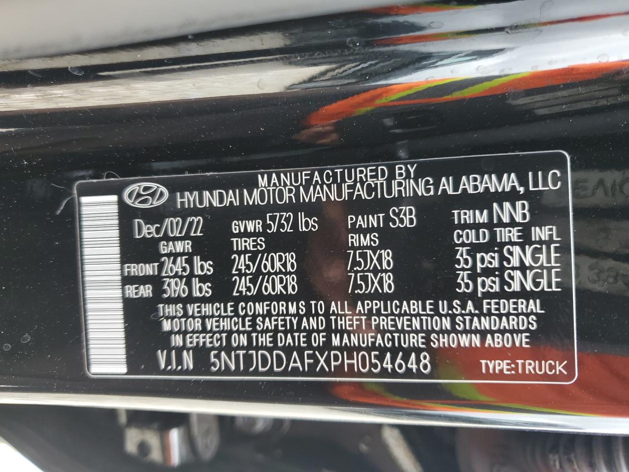 2023 HYUNDAI SANTA CRUZ SEL PREMIUM VIN:5NTJDDAFXPH054648