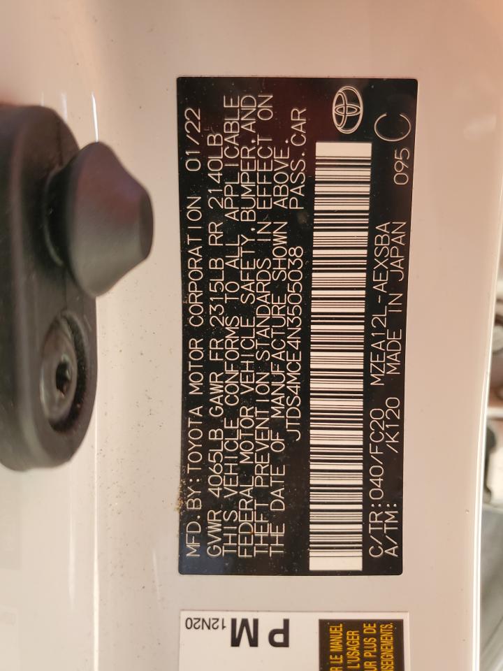 2022 TOYOTA COROLLA SE VIN:JTDS4MCE4N3505038