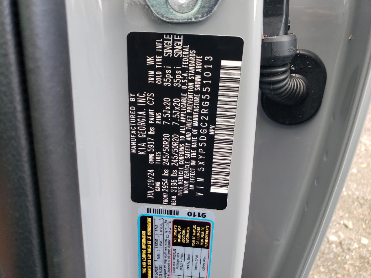 2024 KIA TELLURIDE SX VIN:5XYP5DGC2RG551013