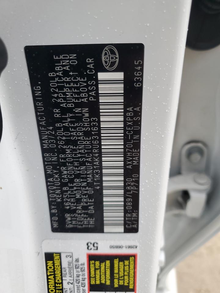 2024 TOYOTA CAMRY XSE VIN:4T1K31AK4RU631633