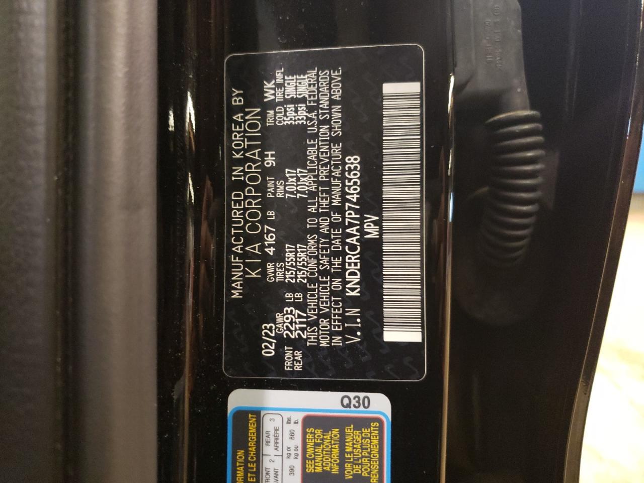 2023 KIA SELTOS EX VIN:KNDERCAA7P7465638
