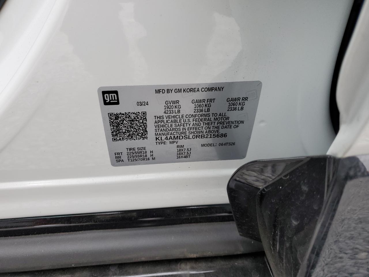 2024 BUICK ENCORE GX SPORT TOURING VIN:KL4AMDSL0RB215686