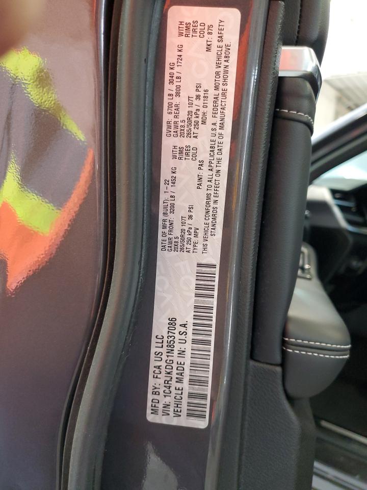 2022 JEEP GRAND CHEROKEE L OVERLAND VIN:1C4RJKDG1N8537086