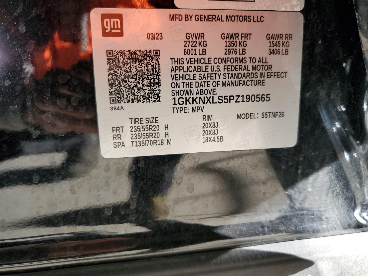 2023 GMC ACADIA DENALI VIN:1GKKNXLS5PZ190565