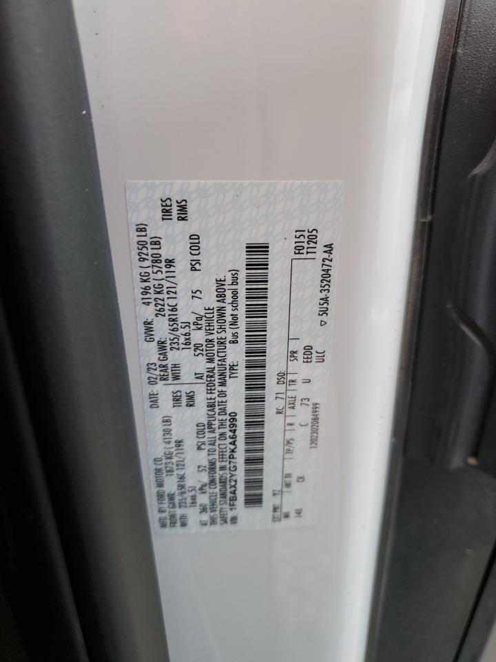 2023 FORD TRANSIT T-350 VIN:1FBAX2YG7PKA64990