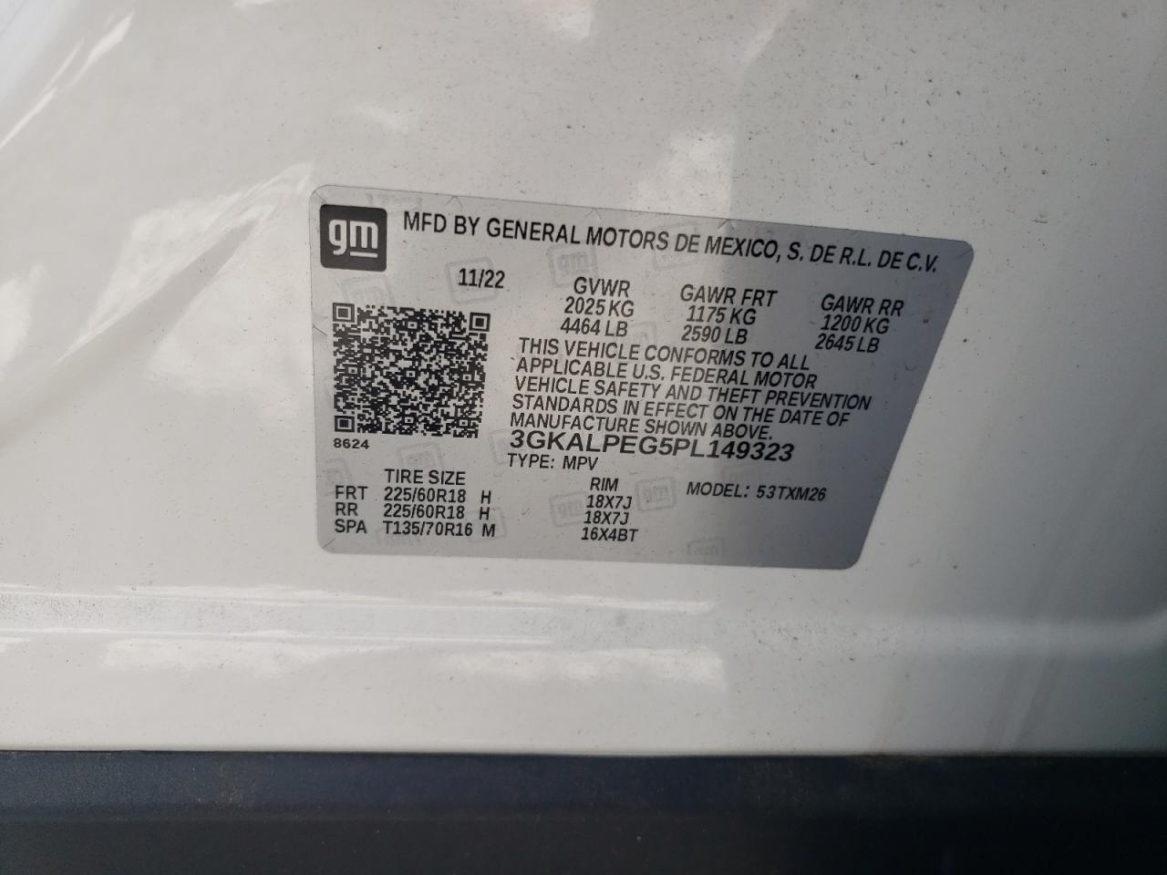 2023 GMC TERRAIN SLT VIN:3GKALPEG5PL149323