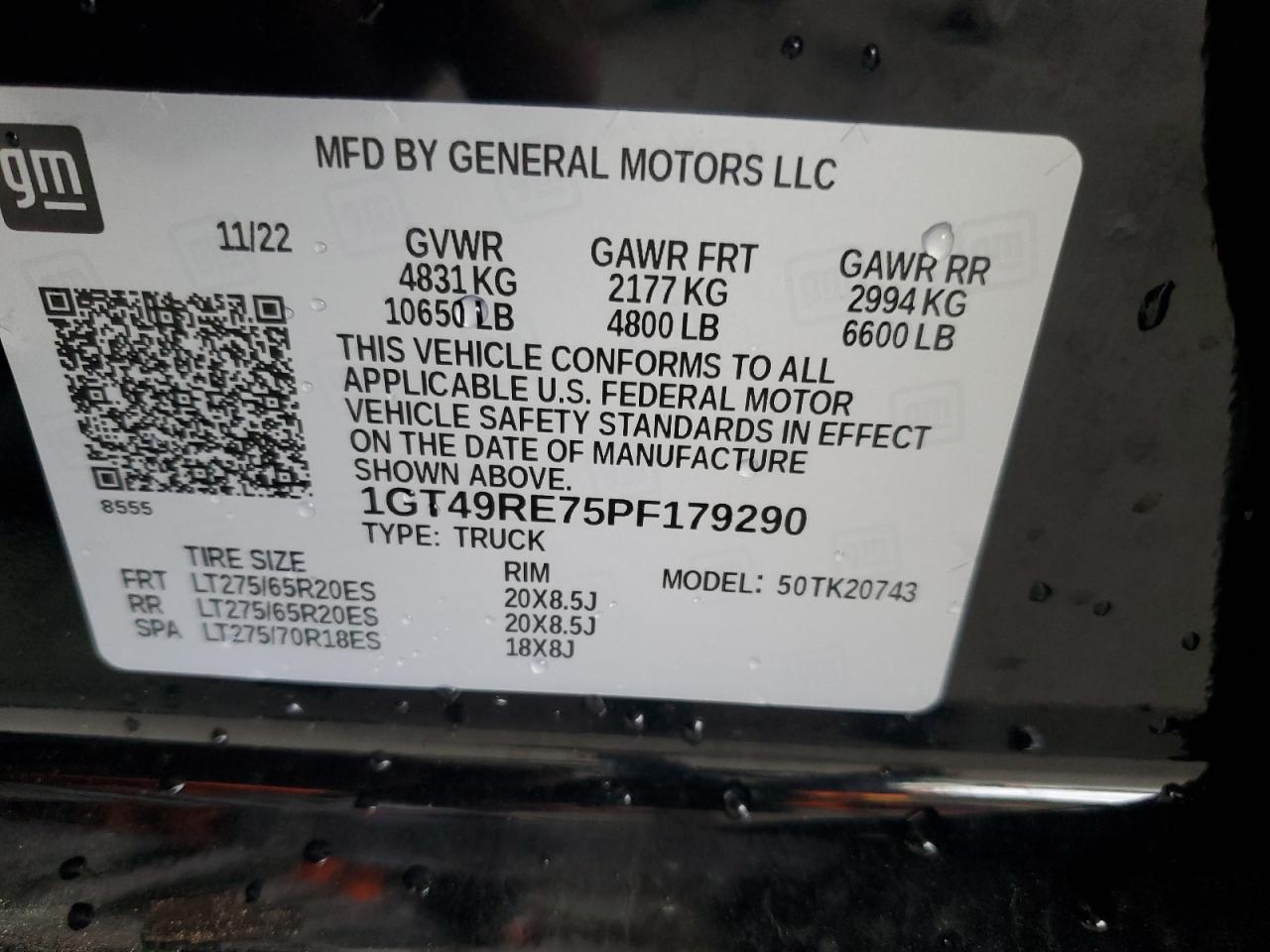 2023 GMC SIERRA K2500 DENALI VIN:1GT49RE75PF179290