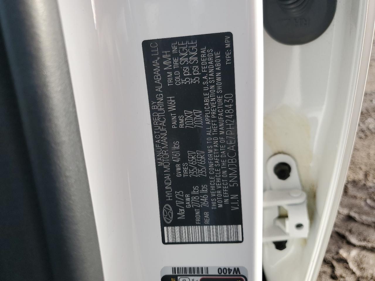 2023 HYUNDAI TUCSON SEL VIN:5NMJBCAE7PH248430