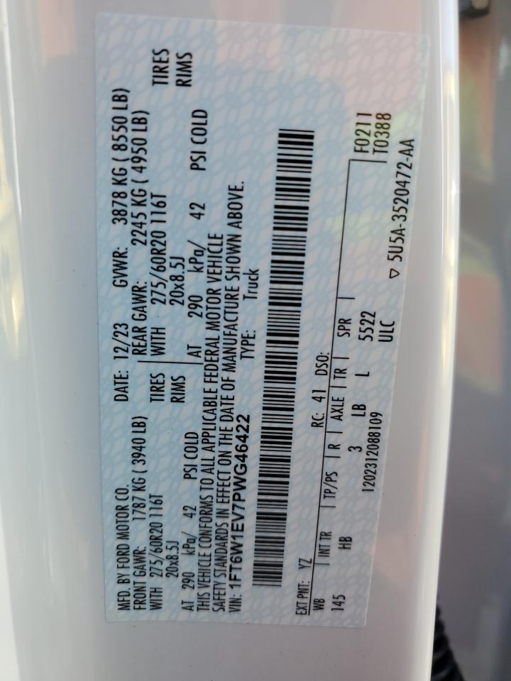 2023 FORD F150 LIGHTNING PRO VIN:1FT6W1EV7PWG46422