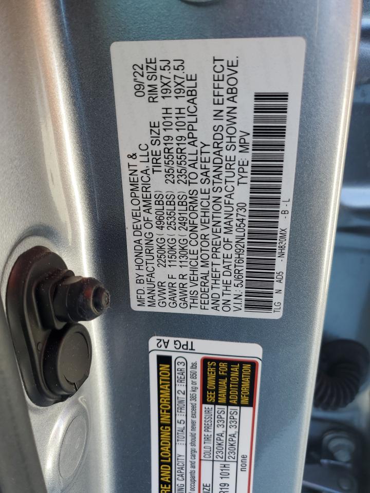 2022 HONDA CR-V TOURING VIN:5J6RT6H92NL054730