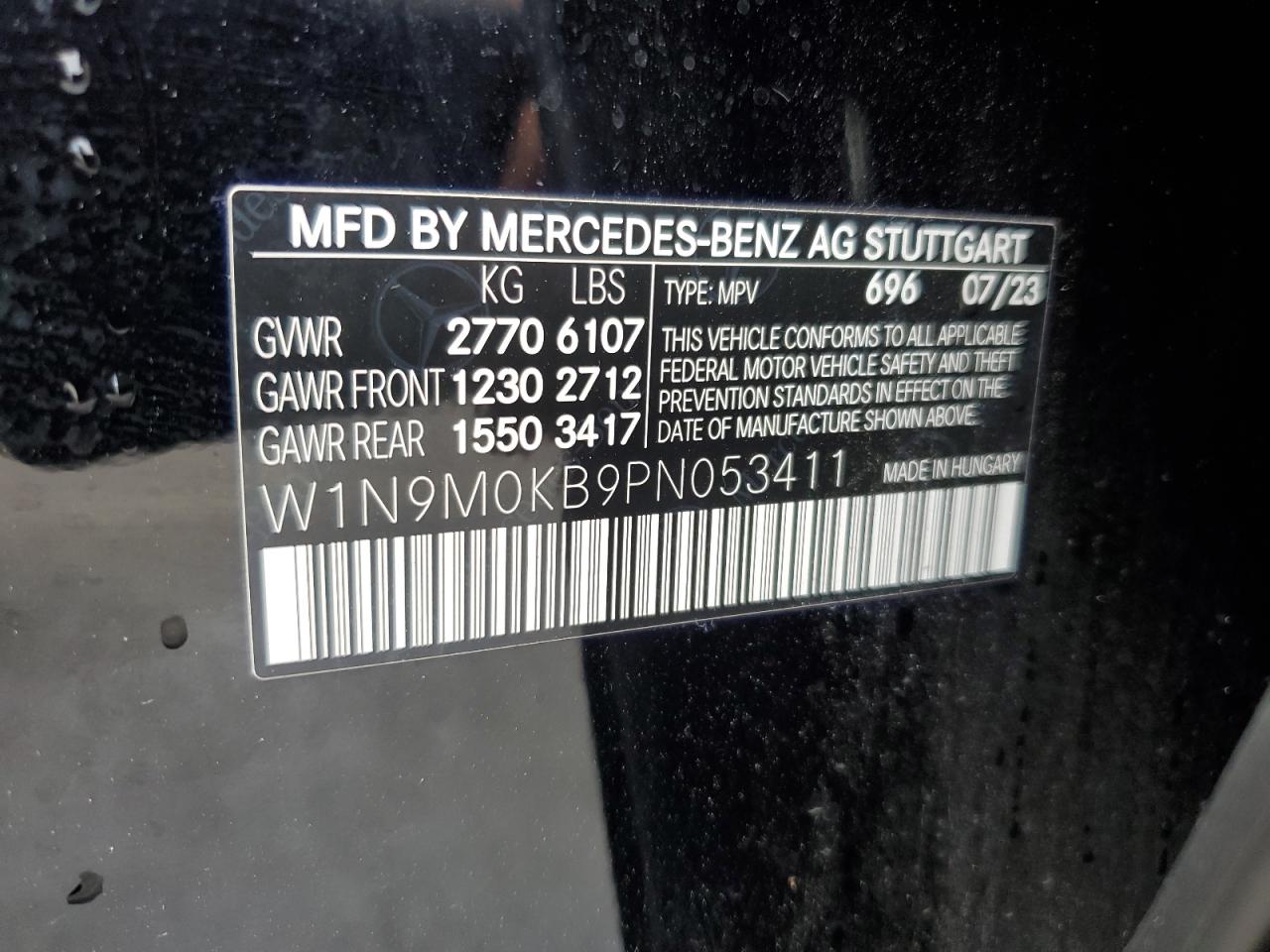 2023 MERCEDES-BENZ EQB 300 4MATIC VIN:W1N9M0KB9PN053411