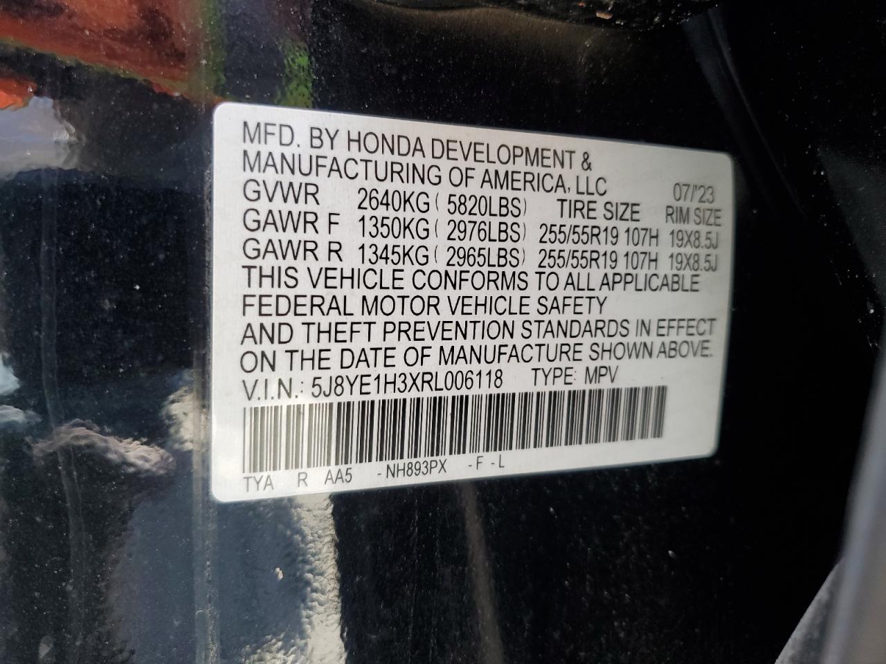 2024 ACURA MDX VIN:5J8YE1H3XRL006118