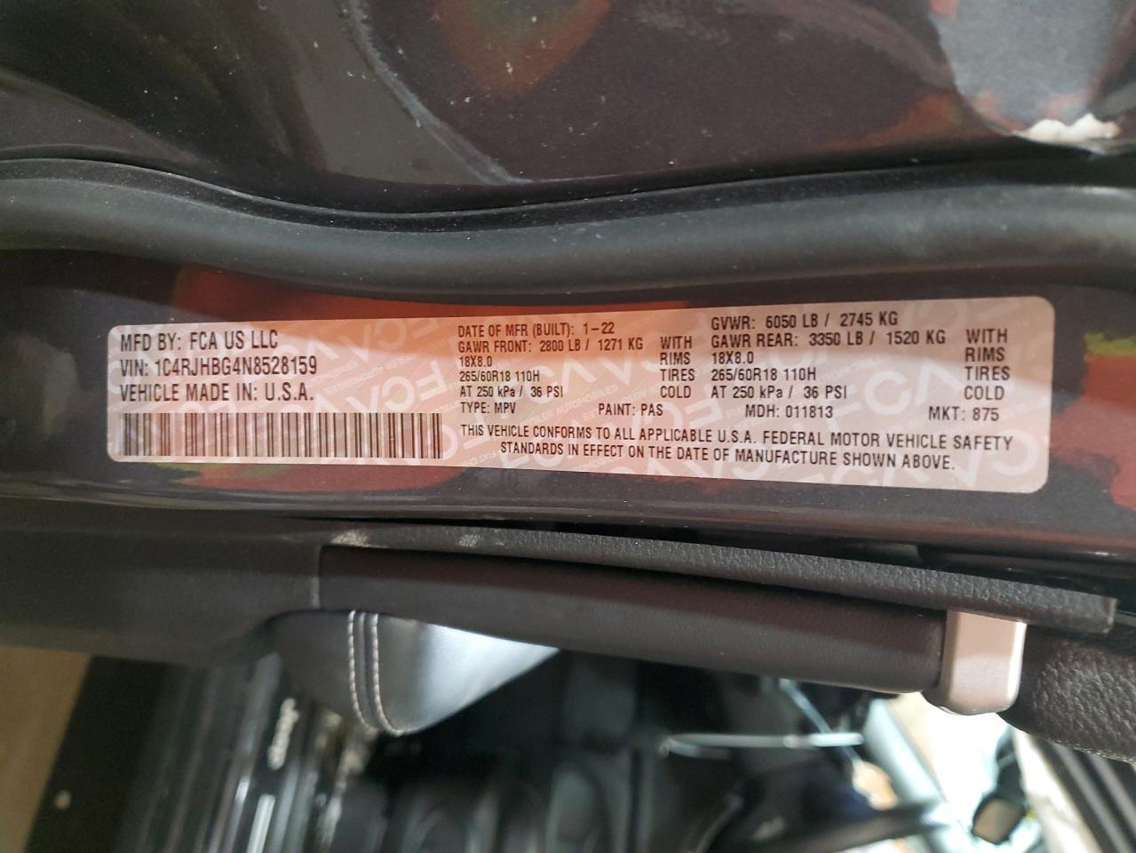 2022 JEEP GRAND CHEROKEE LIMITED VIN:1C4RJHBG4N8528159
