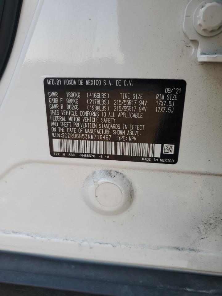 2022 HONDA HR-V EX VIN:3CZRU6H53NM716467