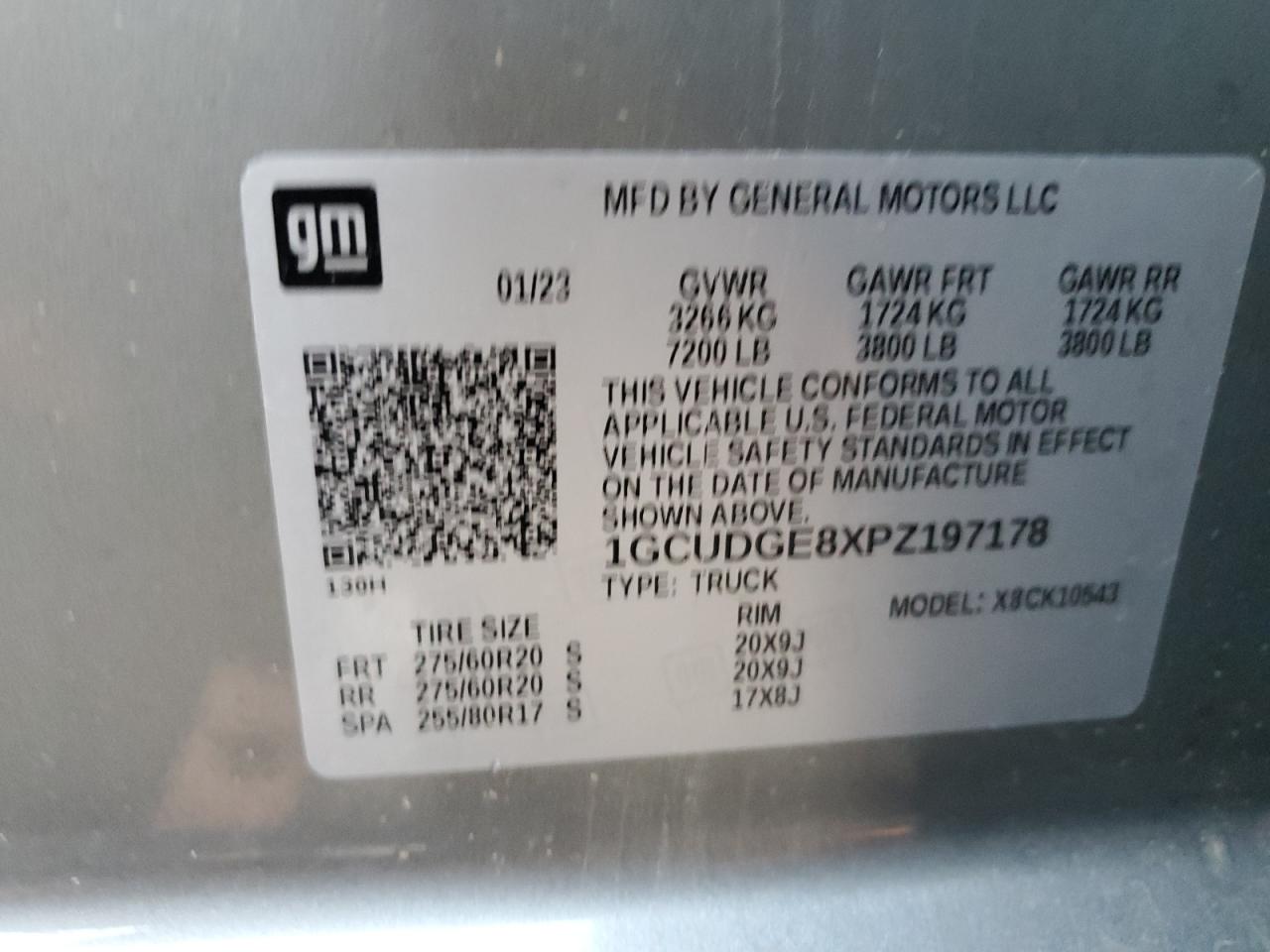 2023 CHEVROLET SILVERADO K1500 LTZ VIN:1GCUDGE8XPZ197178