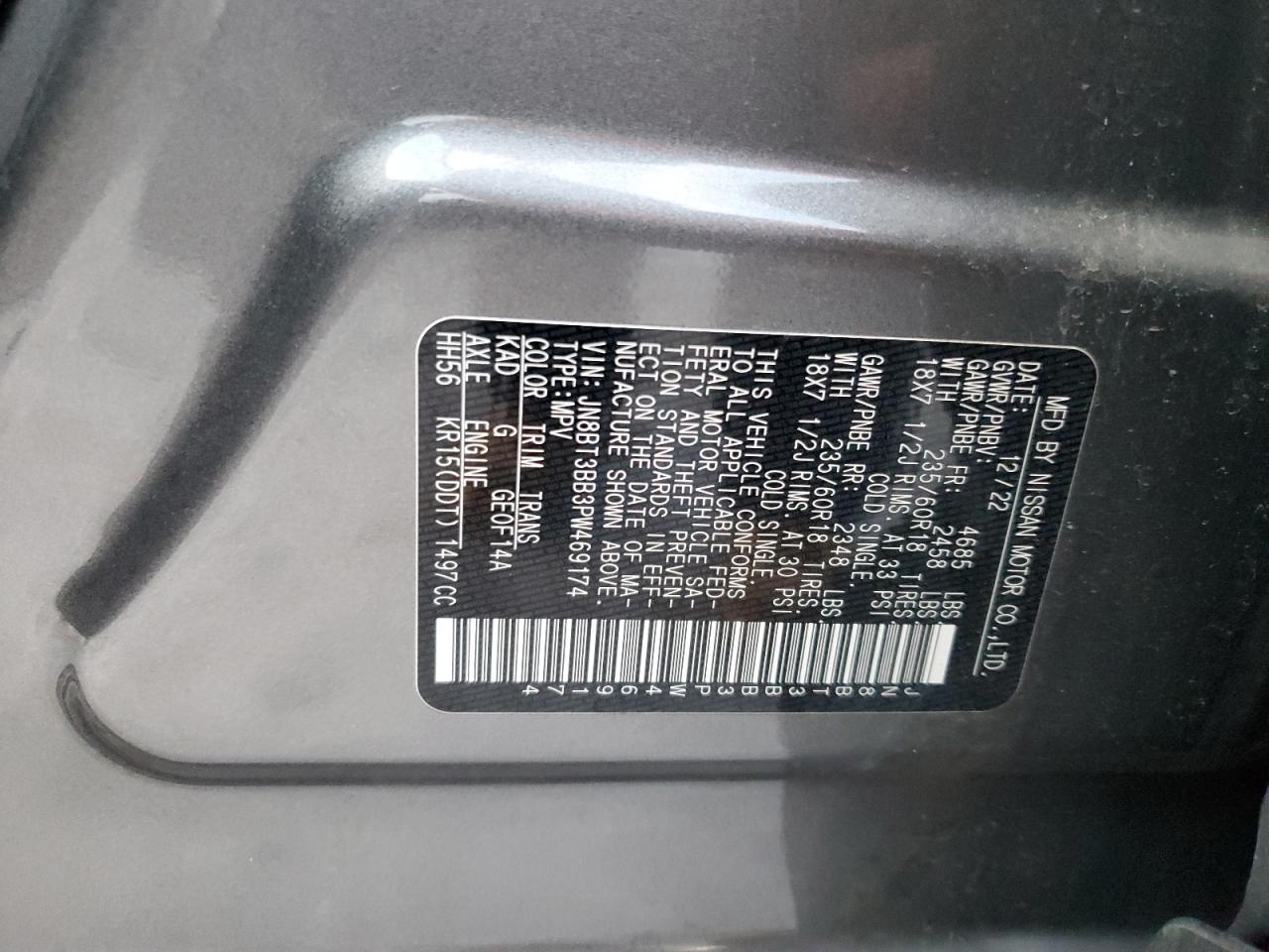 2023 NISSAN ROGUE SV VIN:JN8BT3BB3PW469174