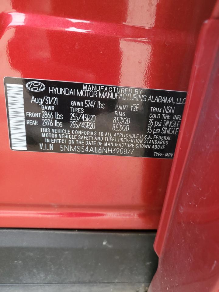 2022 HYUNDAI SANTA FE CALLIGRAPHY VIN:5NMS54AL6NH390877