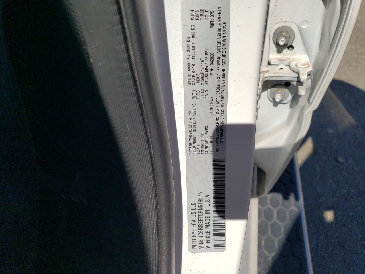 2023 RAM 1500 BIG HORN/LONE STAR VIN:1C6RREFT5PN619676