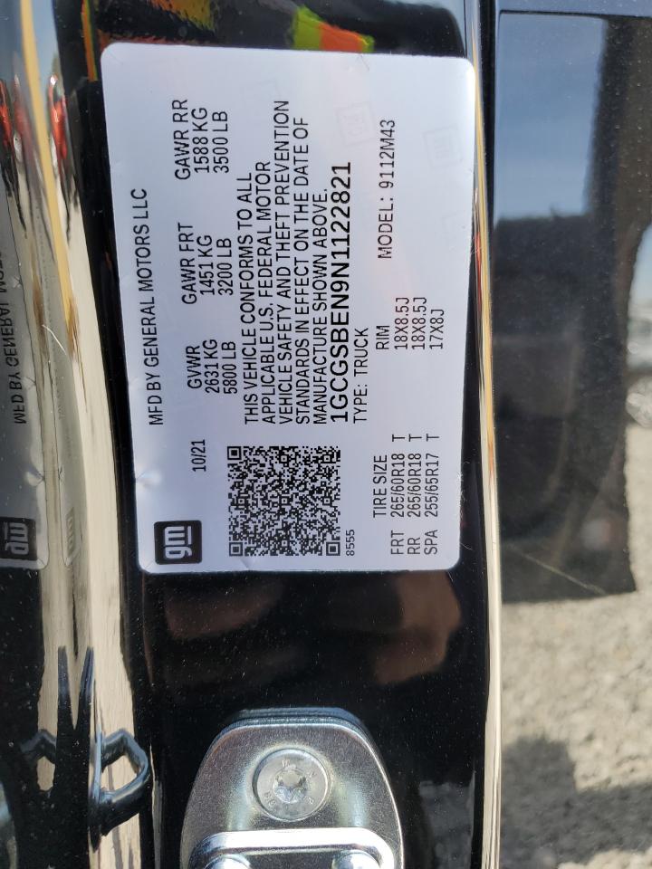 2022 CHEVROLET COLORADO VIN:1GCGSBEN9N1122821