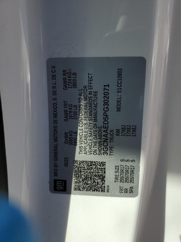 2023 CHEVROLET SILVERADO C1500 VIN:3GCNAAED5PG302071