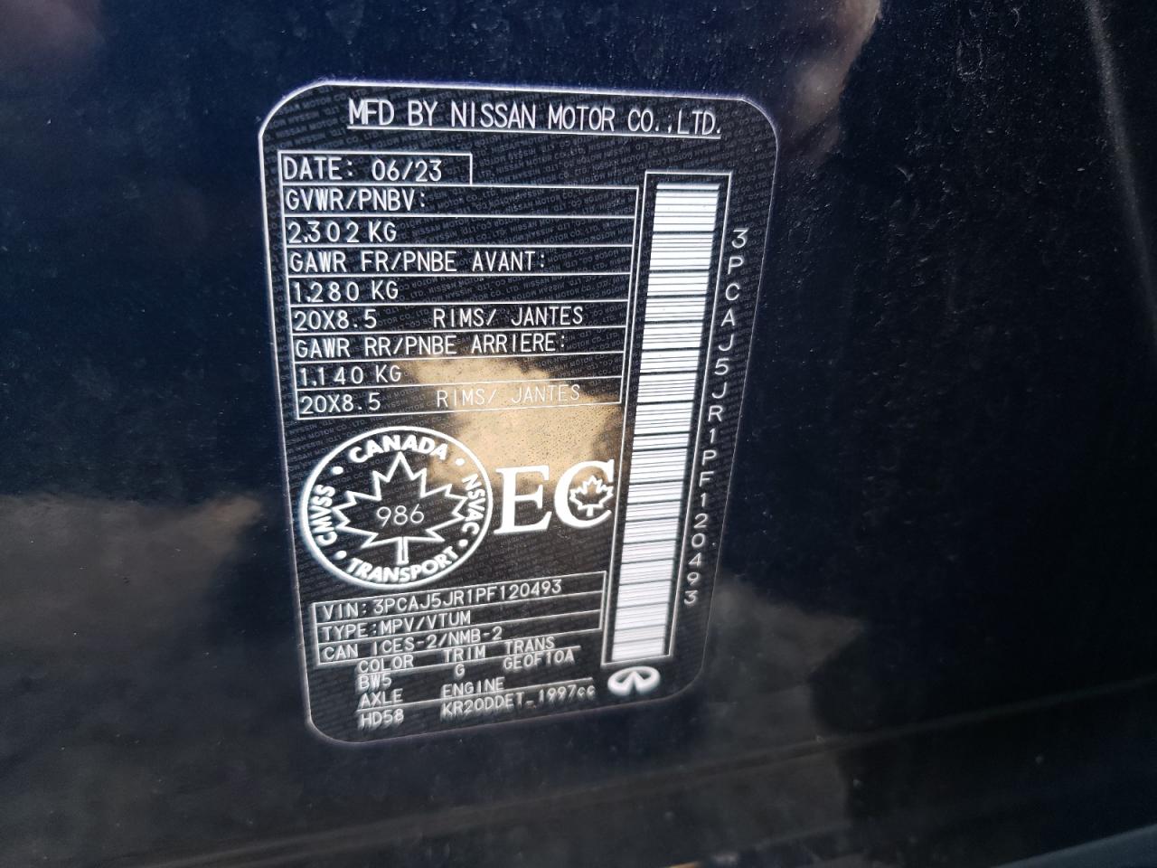 2023 INFINITI QX55 LUXE VIN:3PCAJ5JR1PF120493