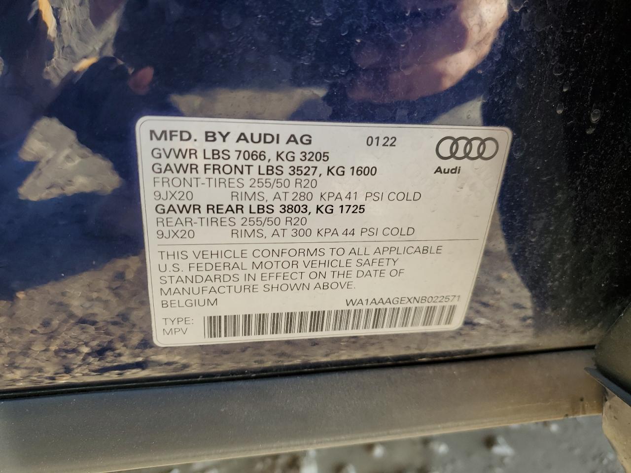 2022 AUDI E-TRON PREMIUM VIN:WA1AAAGEXNB022571