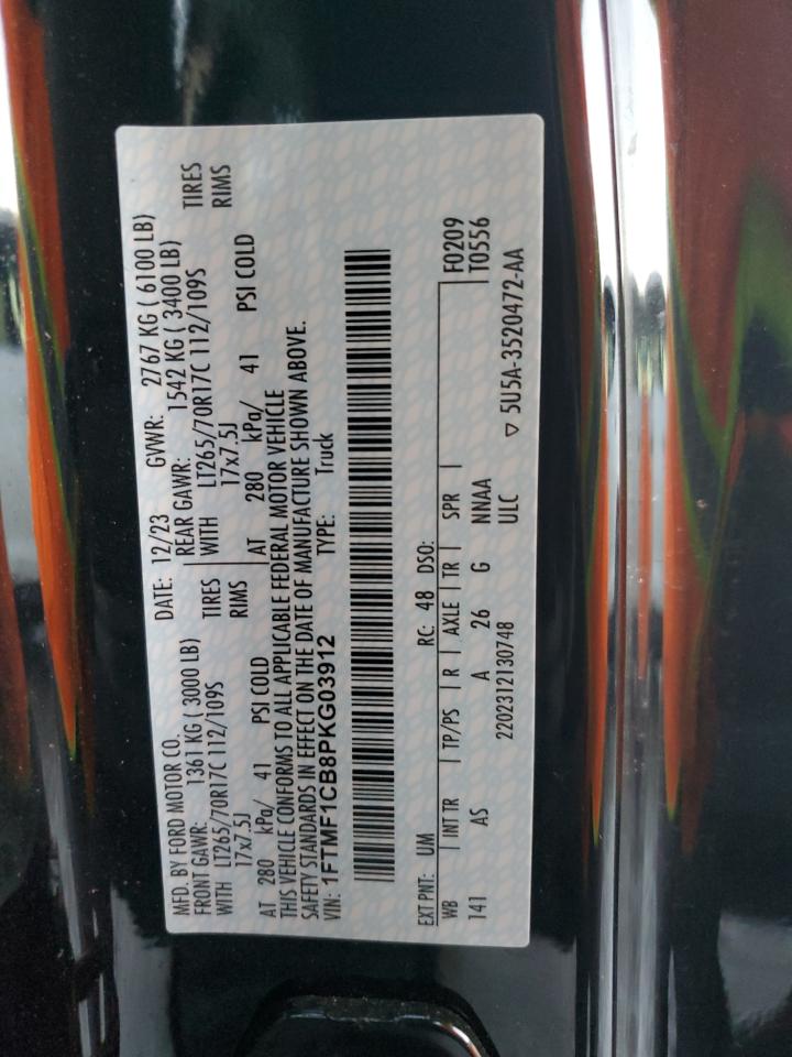 2023 FORD F150 VIN:1FTMF1CB8PKG03912
