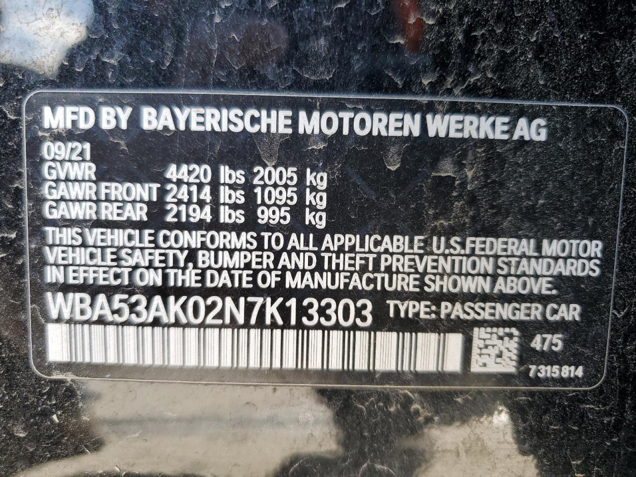 2022 BMW 228I VIN:WBA53AK02N7K13303